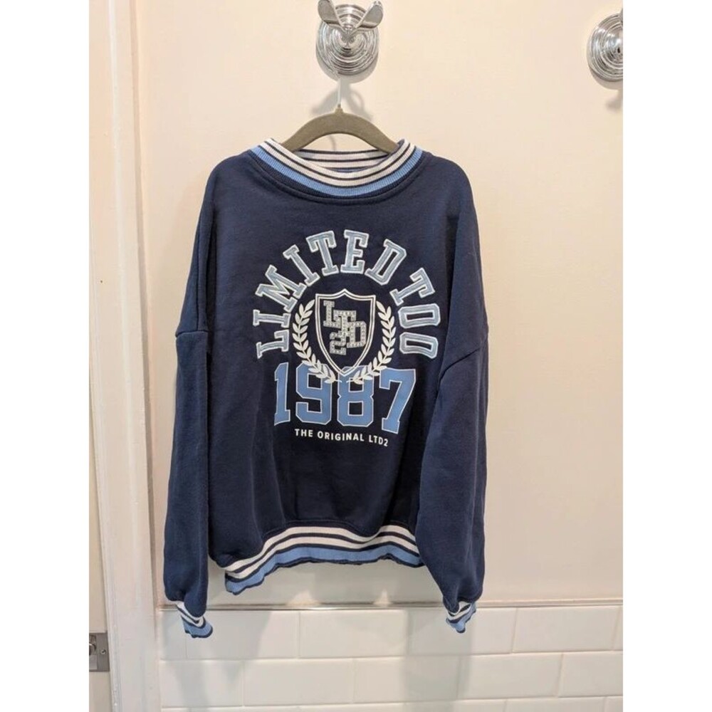Limited Too Varsity Crewneck Sweatshirt Navy Rhinestone Y2K Preppy College S 7/8